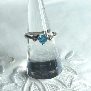 Sterling silver heart-shaped blue topaz with diamond accent ring